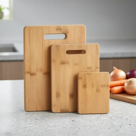 Orrizen Bamboo Chopping Board Set 2.0cm Thick Rectangle Dishwasher Safe For
