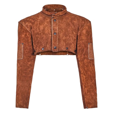 Heavy Duty Women's Short Leather Jacket M Size Flame Resistant Cape Sleeve