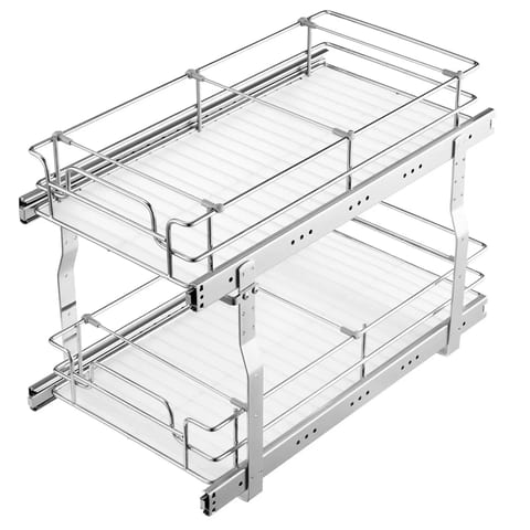 12x21 Inch 2-Tier Wire Pull Out Drawer Basket Cabinet Organizer Under Sink for