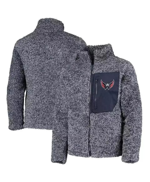 Big Girls Navy Washington Capitals Fan Gear Sherpa Full-Zip Jacket   Outerstuff