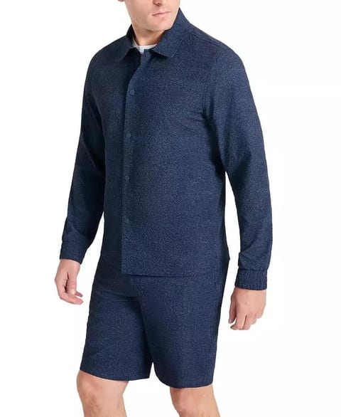 Men's 4-Way Stretch Water-Resistant Printed Seersucker Shirt Jacket   Kenneth