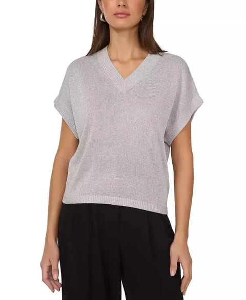 Women's V-Neck Shine Short-Sleeve Sweater   Vince Camuto