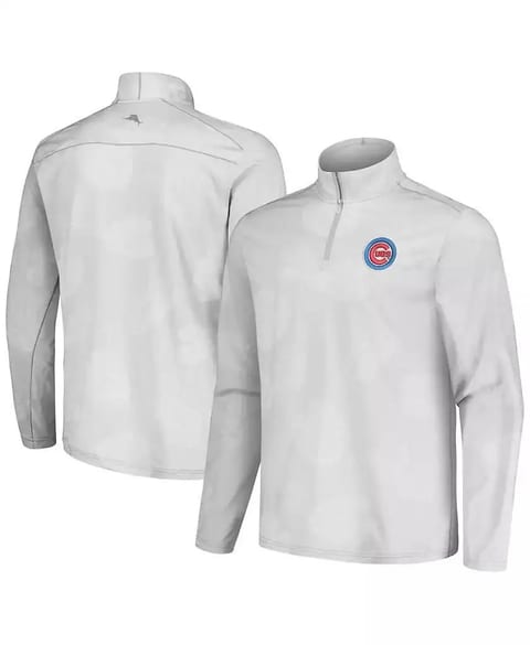 Men's Gray Chicago Cubs Delray Frond IslandZone Half-Zip Jacket   Tommy Bahama