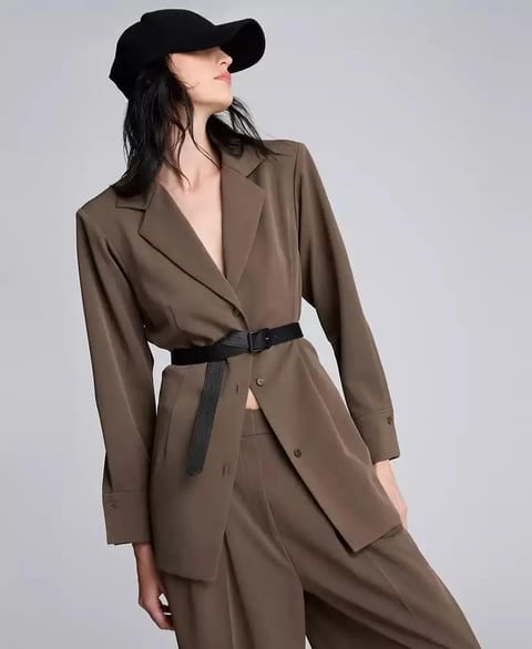 Women's Three-Button Belted Blazer   Kenneth Cole