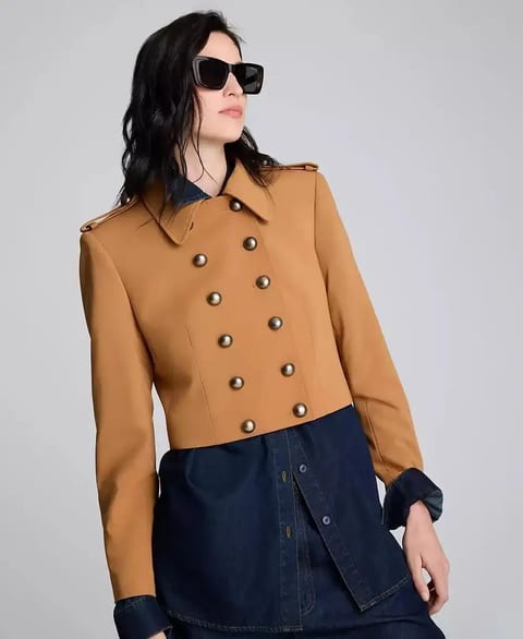 Women's Twill Cropped Military Jacket   Kenneth Cole