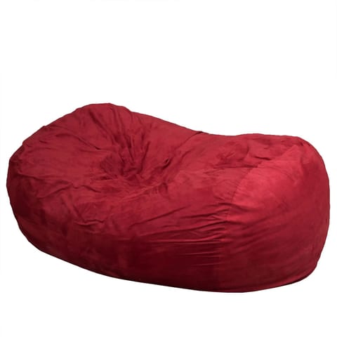 Firefly Red Suede Bean Bag Sofa 6.5 Foot Round Contemporary Design Soft Comfort