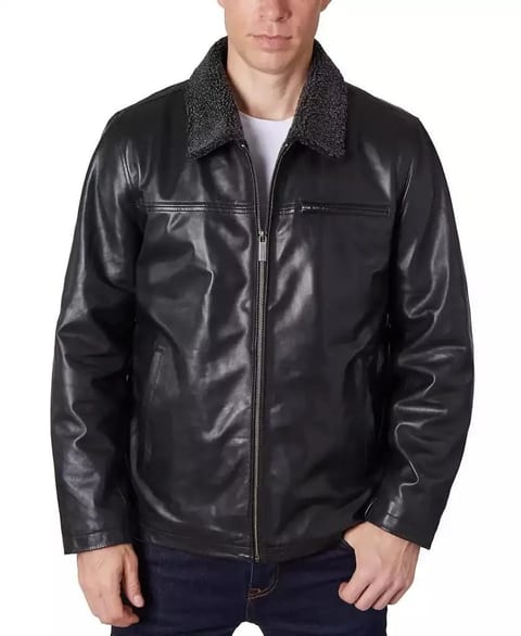 Men's Zipper Leather Jacket   Perry Ellis