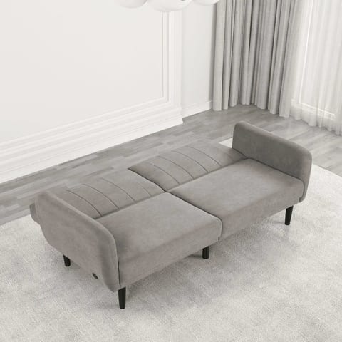 Contemporary Gray 1pc Futon Sofa Soft Track Arm Couch with USB Channeled Tufted