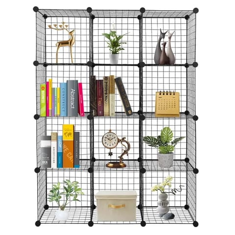 12-Cube Modular Cubbies Wire Storage Shelves Multifunctional Metal Grid