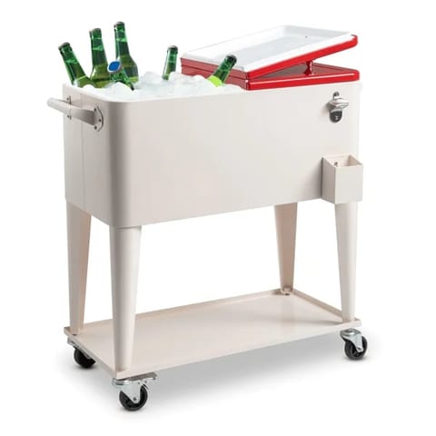 80QT Milky White Rectangular Plastic Cooler Box with Red Lid 87.5 38.5 91cm