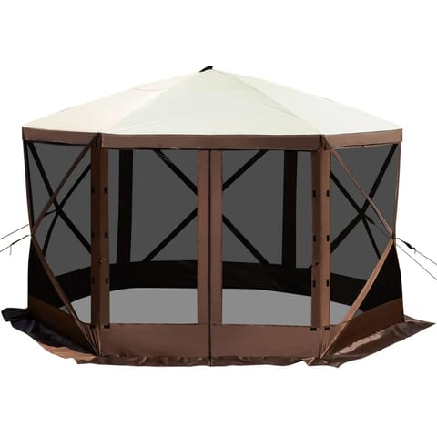 12 X 12 ft Gazebo Screen Pop-Up Camping Tent 6 Sided Canopy with Mesh Windows