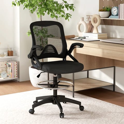 "High-Back Office Chair with Lumbar Support Flip-up Armrests Adjustable