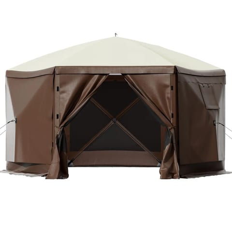 10 X 10 ft Gazebo Screen Pop-Up Camping Tent 6 Sided Canopy with Mesh Windows