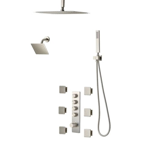 16-Inch Thermostatic Ceiling Mount Rainfall Shower System 6-Inch Wall Mount