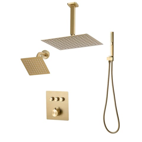 12 Inch Thermostatic Ceiling Mount Rainfall Shower System 6 Inch Wall Mount