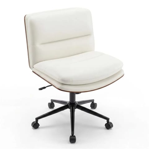 Executive Mesh Back Office Chair White Armless Curved Backrest Wide Seat