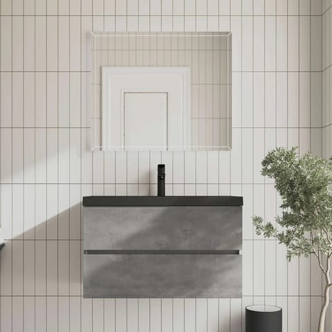 36 Inch Modern Water Resistant Wall Mounted Vanity Cabinet Single Sink Grey
