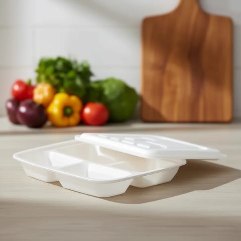 36 oz (1100ml) Plastic-Free Food Storage Container   95% Cornstarch Wood Pulp