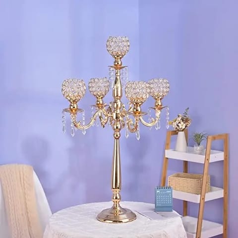 Classic Elegant 5 Arms Handmade Crystal Candelabra Wedding Table Centerpieces