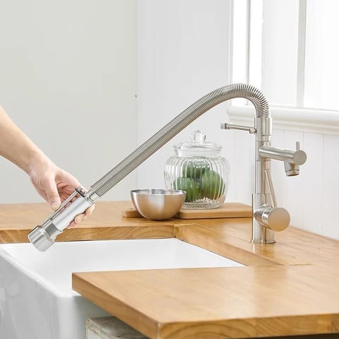 360 Degree Rotating Pull Down Buckle Double Outlet Surface Polished Kitchen