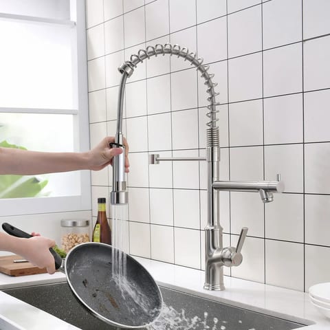 Modern Pull Down Brushed Water Saving Health Kitchen Sink Mixer Faucet With