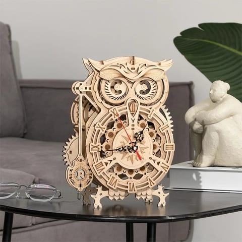 CPC Certificated Robotime DIY Mechanical Owl Clock Model Kits 3d Wooden Puzzle
