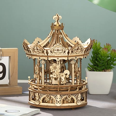Robotime Rokr Gift Set DIY Toys AMK62 Romantic Carousel Music Box 3D Wooden