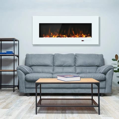 Luxstar 50-Inch White Electric Fireplace with Remote Control Touch Screen Panel