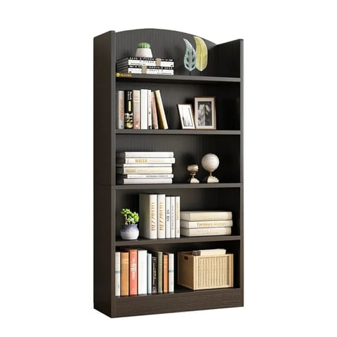 YQ FOREVER Morden Black Wooden Panel Bookcase Shelve Book Storage Standing