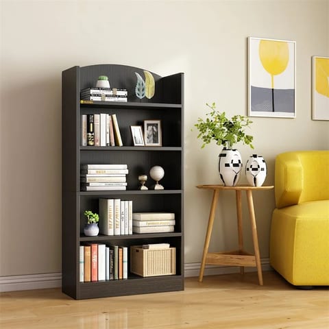 YQ FOREVER Morden Black Wooden Panel Bookcase Shelve Book Storage Standing