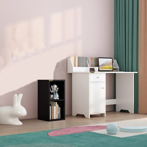 YQ FOREVER 2 Tier Black Bookcase Wooden Shelving Display Storage Unit Office