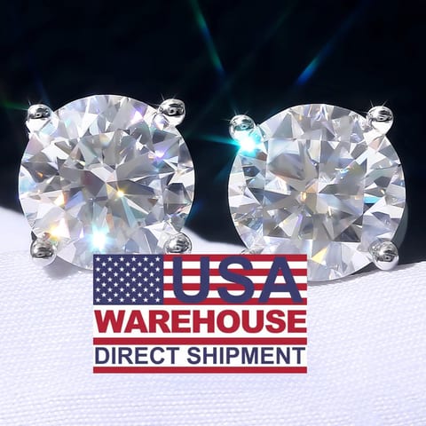 USA 0.5-2CT VVS Diamond Earring 925 Sterling Silver 14K Gold Plated Women Fine