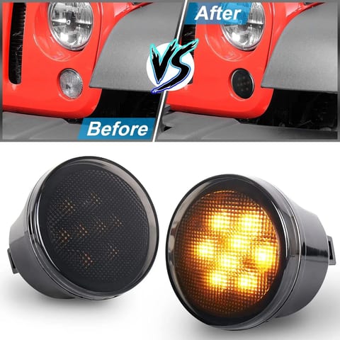 OVOVS Smoke Lens Amber LED Front Grill Indicator Parking Lights JK Turn Signal