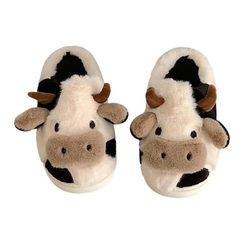 XIXITIAO Cute Cow Plush for Slippers for Women Indoor Summer Warm Home Shoes