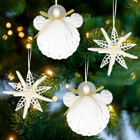 Coastal Beach Theme Handmade Crafts White Natural Flower SeaShell Hangings