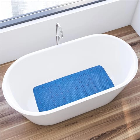 Blue Soft Foam NonSlip PVC Bathmat 36x17 with Suction Cups for Bathroom Shower