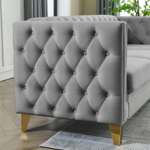 [ ] 3 Seats Modern Couch Upholstered Button and Metal Legs Ship From US