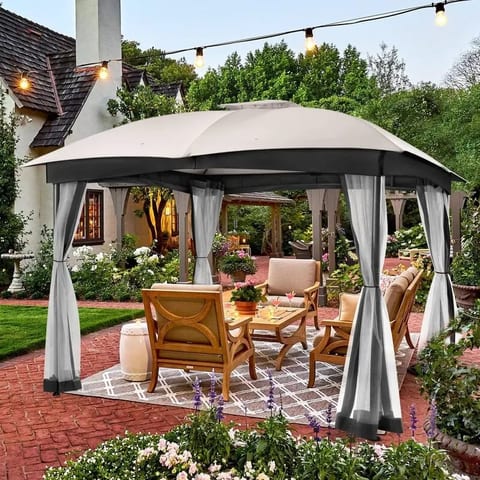 10x12 2-Tier Patio Gazebo Easy Setup Heavy Duty Gazebo Tent Outdoor Gazebo