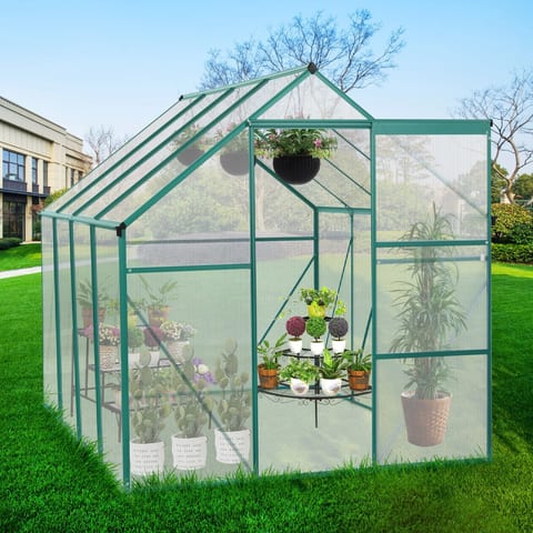 [US Local Stock] Green 6x8 & 6x12 FT Outdoor Patio Greenhouse With Metal Frame