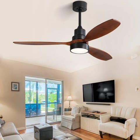 USA 52 Inch Solid Wood Low Profile Ceiling Fan With Lights and Remote Control