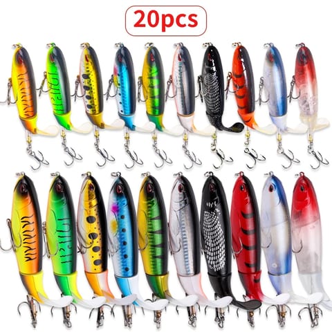 20pcs/set 13g/35g Topwater Fishing Lures Set of 20 Popper Bait with 3D Eyes ABS