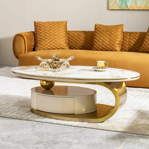 Nordic Wood Coffee Table With Wooden Cabinet Storage White Mdf Stone Metal SS