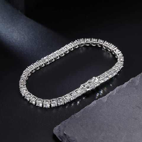Classic Tennis 4MM Round CZ Cubic Zirconia Cut Diamond 18K White Gold Plated