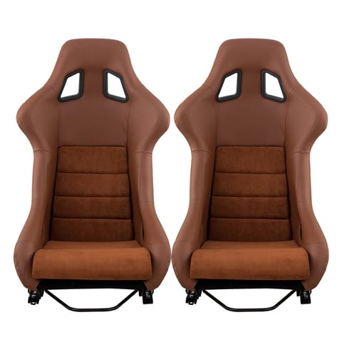 JIABEIR 1097 Pair Universal Fixed Brown PVC Leather with Suede Car Bucket