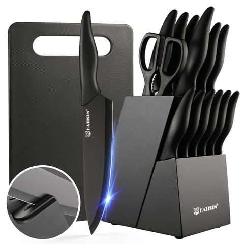 15+1 Pieces Professional Kitchen Knife Set with Plastic Cutting Board and