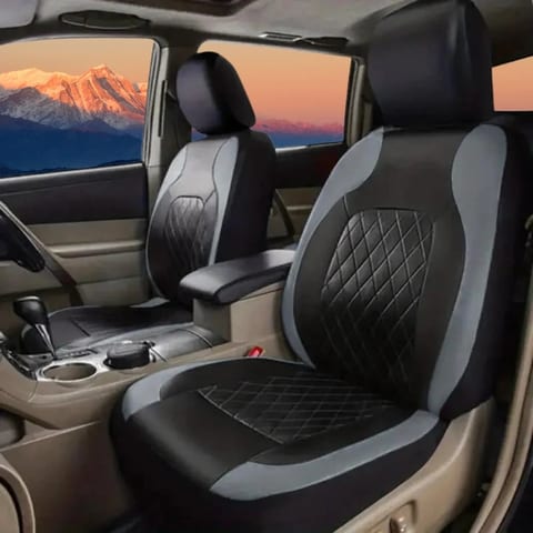 9PCS Deluxe All-Season Quilted Faux Leather Car Seat Covers - Comfy