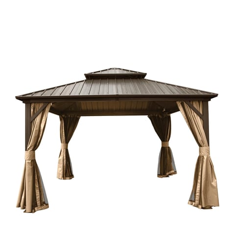 [ ] 12X12 FT Aluminum Metal Gazebo in Double Roof With Curtain and Netting