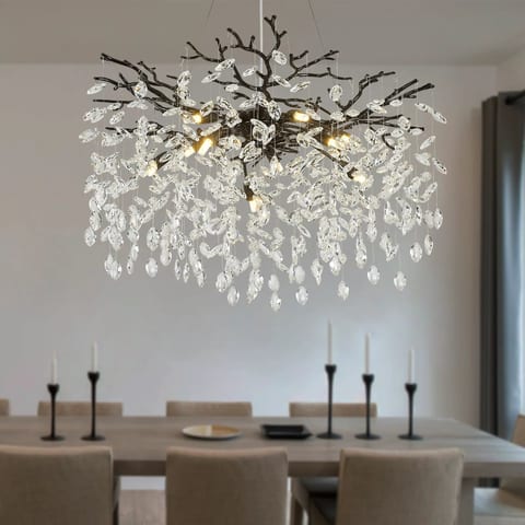 Modern Crystal Chandelier, Round Tree Branches Chandelier 8-Light Chandelier