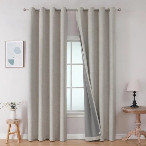Modern 100% Linen Blackout Curtains Bedroom Set 2 Panels Thermal Insulated