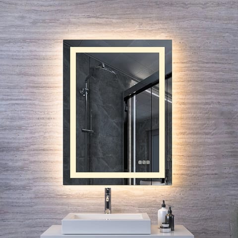 Defogger Rectangle Square Wall Backlit Touch Sensor Switch Frameless Tempered